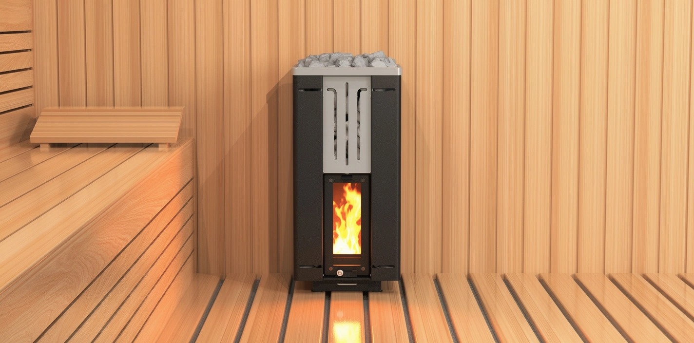 Modern sauna stove in interior